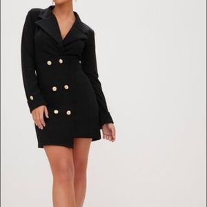 Black Gold Button Detail Blazer Dress